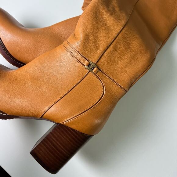 Sam Edelman Brown Almond Toe Elsy Zip Up Tall Block Heel Boot in Caramel 9.5 - Picture 7 of 13